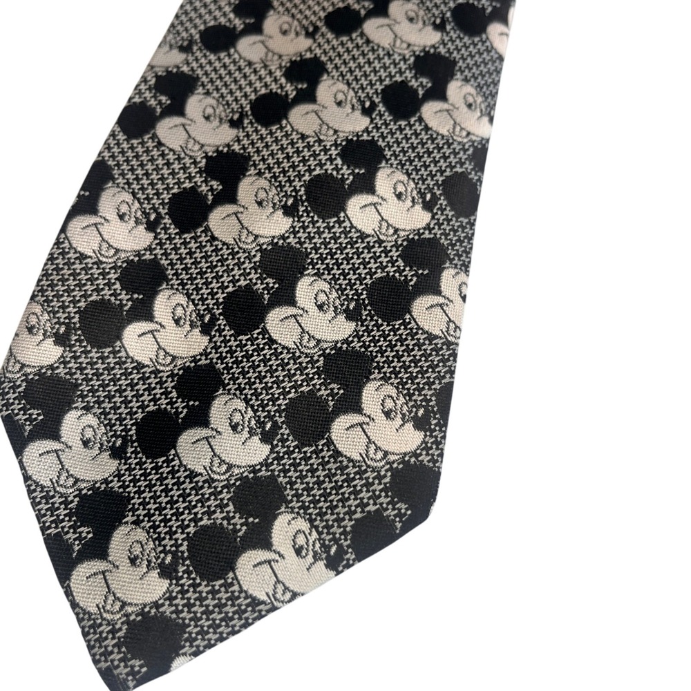 Vintage Disney Cervantes Mickey Mouse Necktie Black White Woven Silk Blend USA
